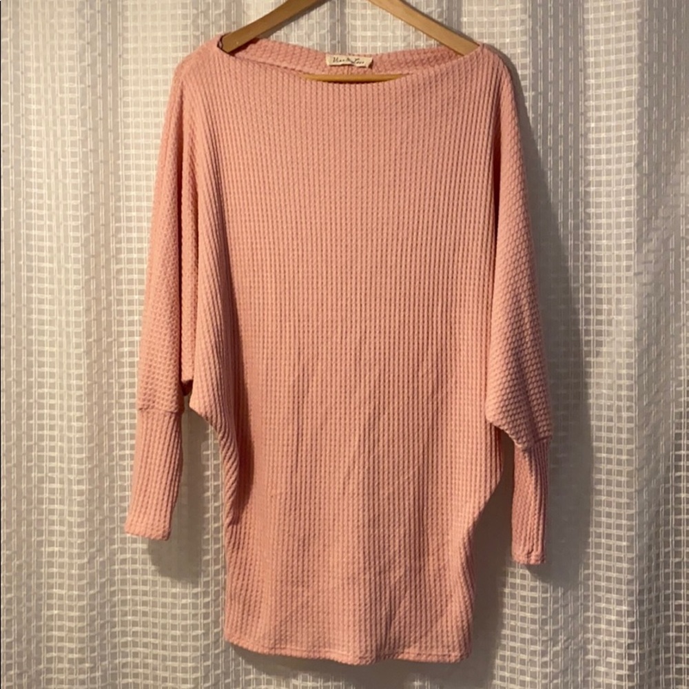 Blush Pink Waffle Batwing Top